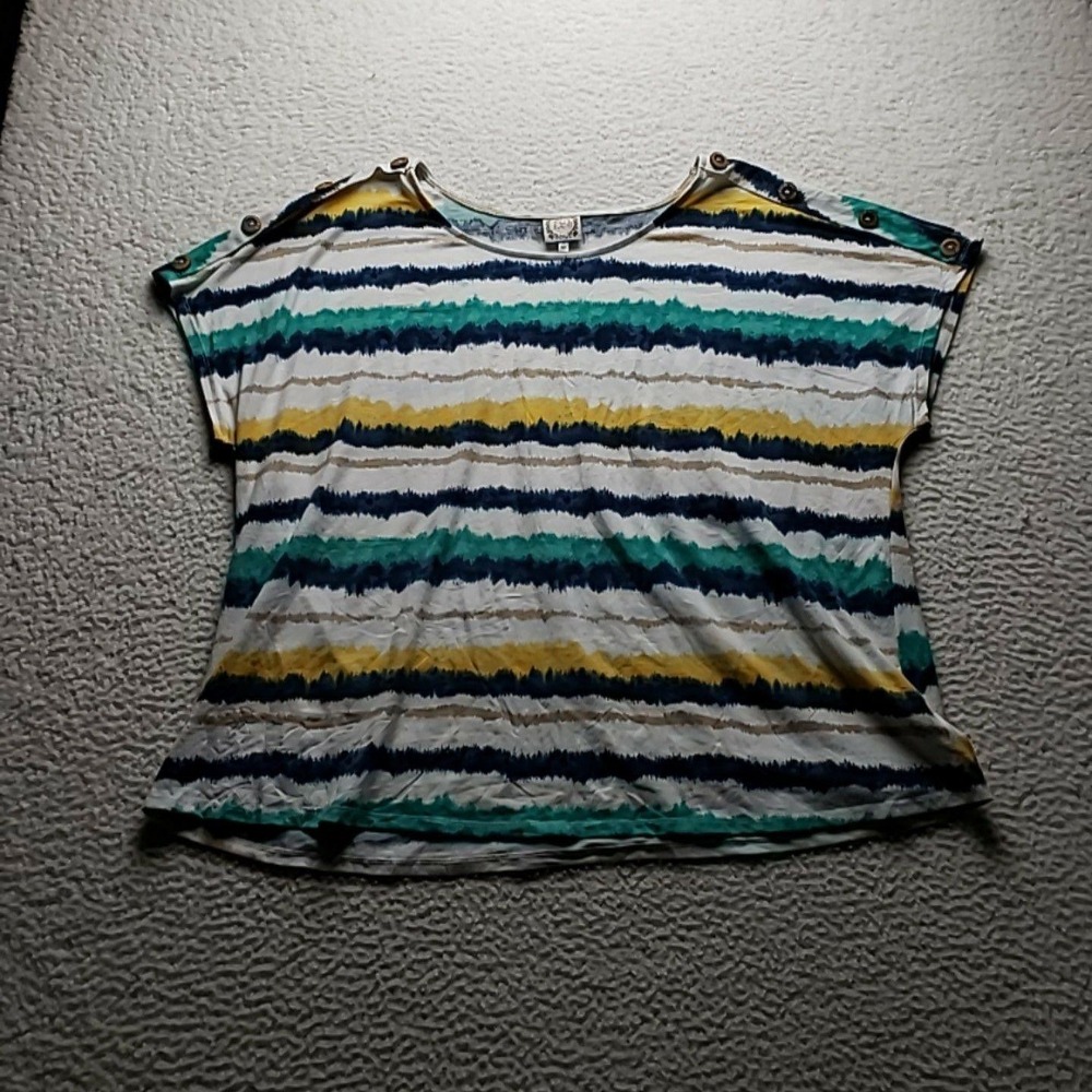 True Rock Tunic Top Womens 3X Multicolor Stripe Button Shoulder Dolman T-Shirt